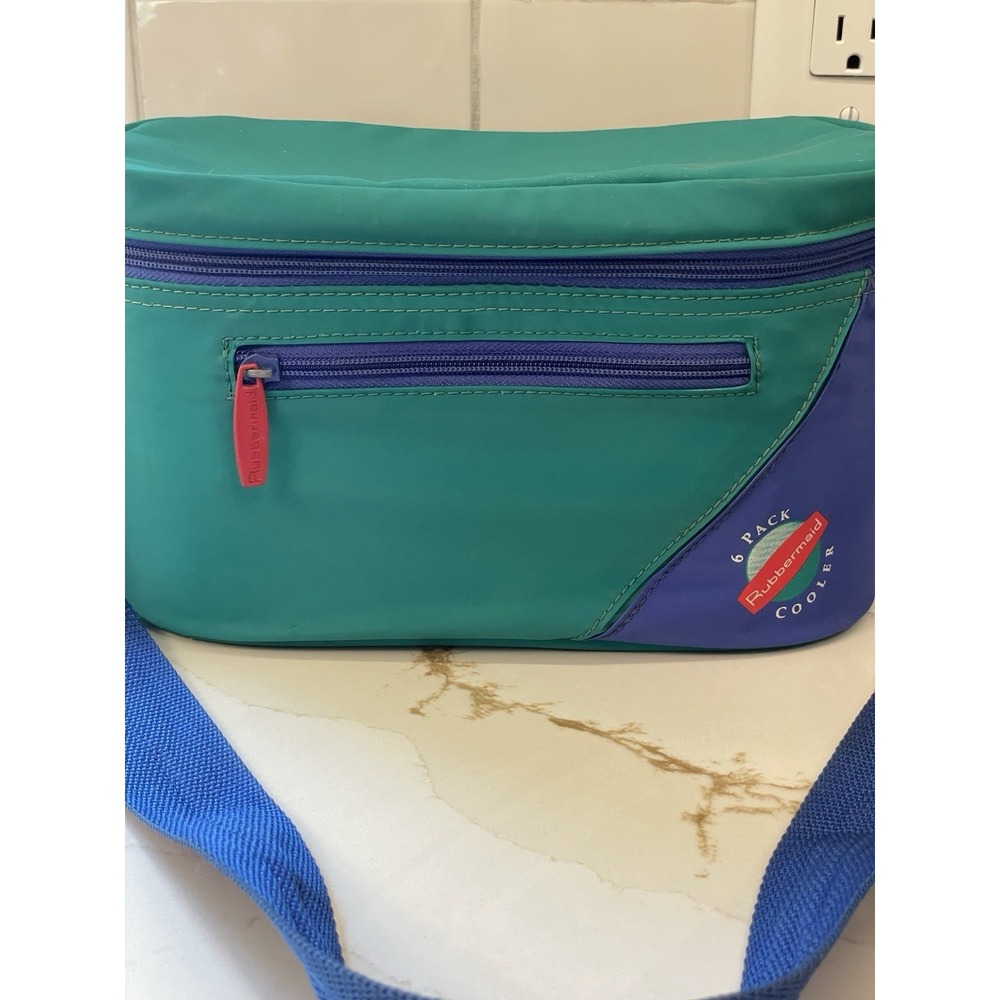 Vintage Rubbermaid 6 Pack Cooler Soft Teal Purple Lunch Bag Strap Zip‎ READ
